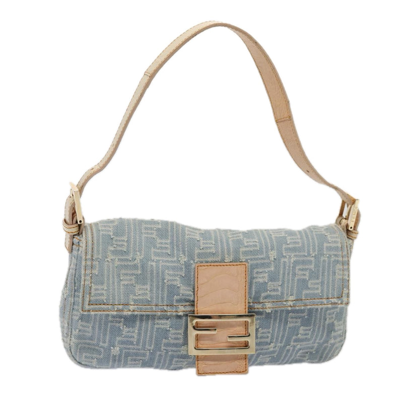 Fendi Baguette Blue Canvas Shoulder Bag (Pre-Owned)