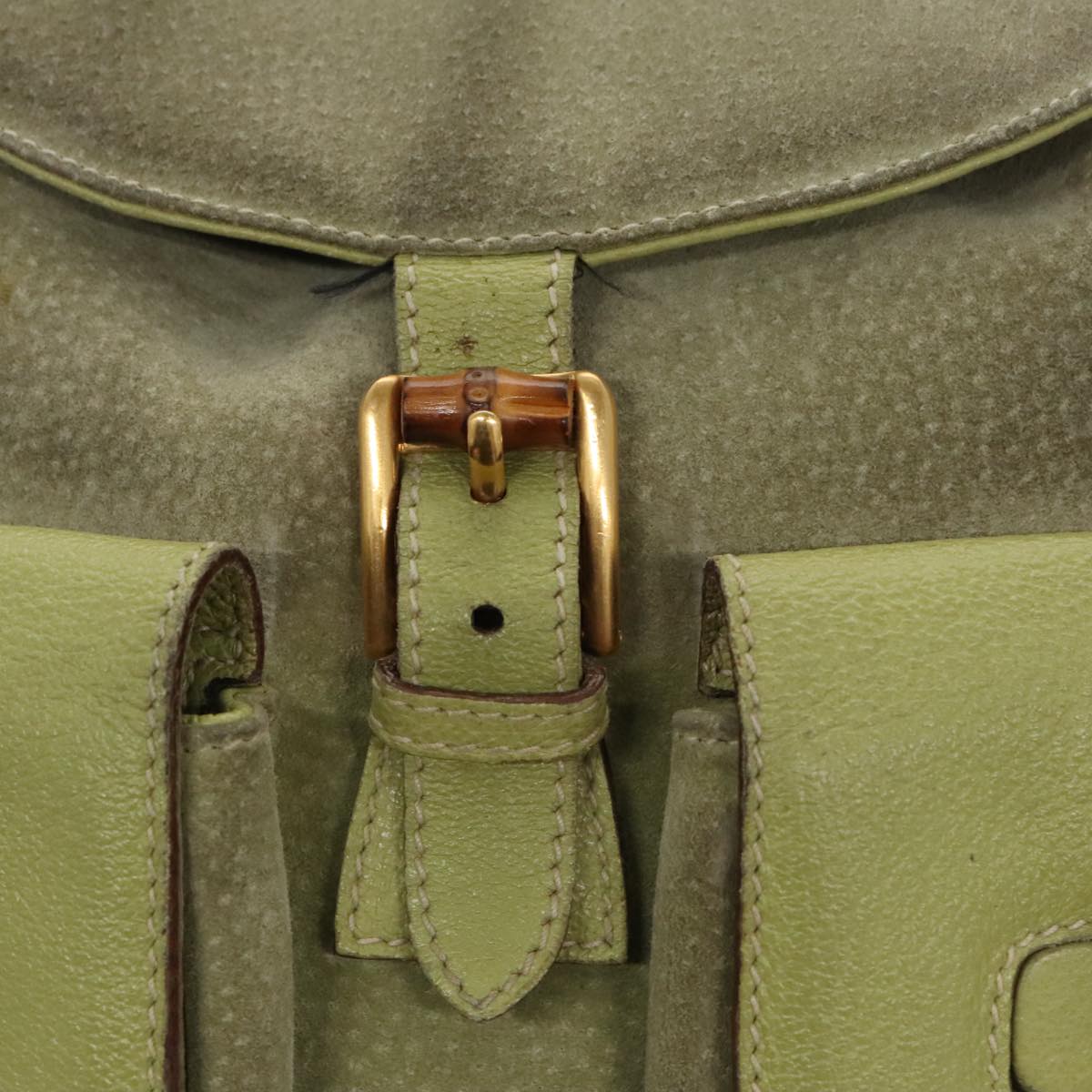 Gucci Bamboo Green Suede Backpack Bag (Pre-Owned)