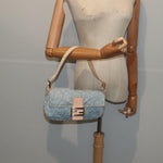 Fendi Baguette Blue Canvas Shoulder Bag (Pre-Owned)