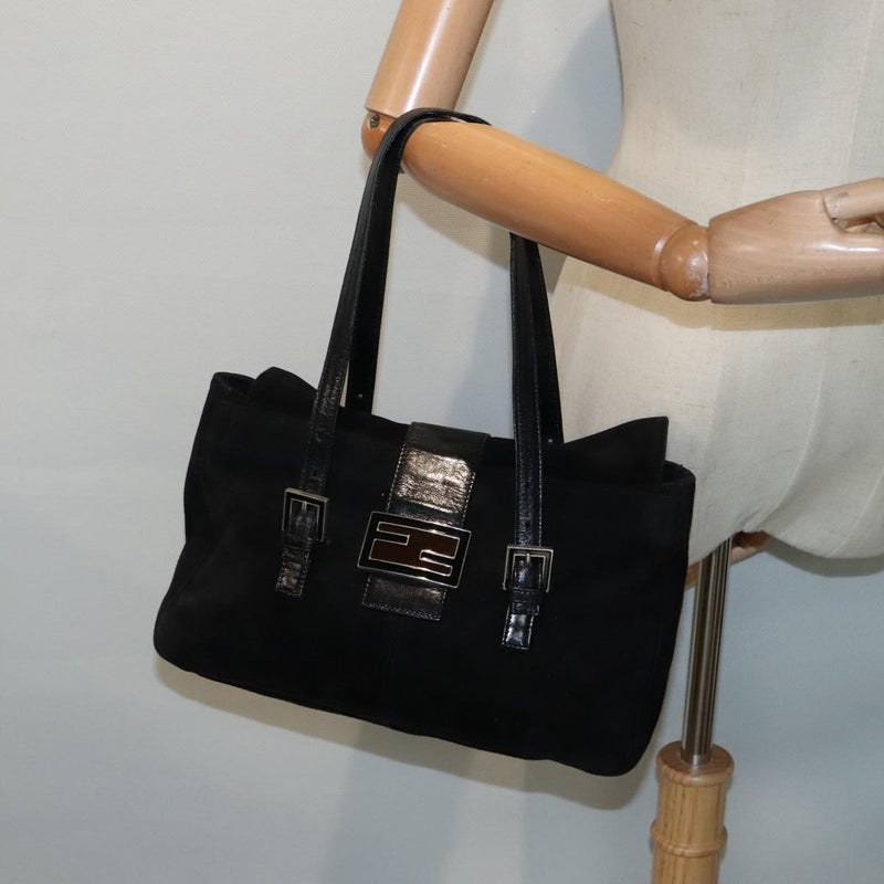 Fendi Mamma Baguette Black Suede Shoulder Bag (Pre-Owned)