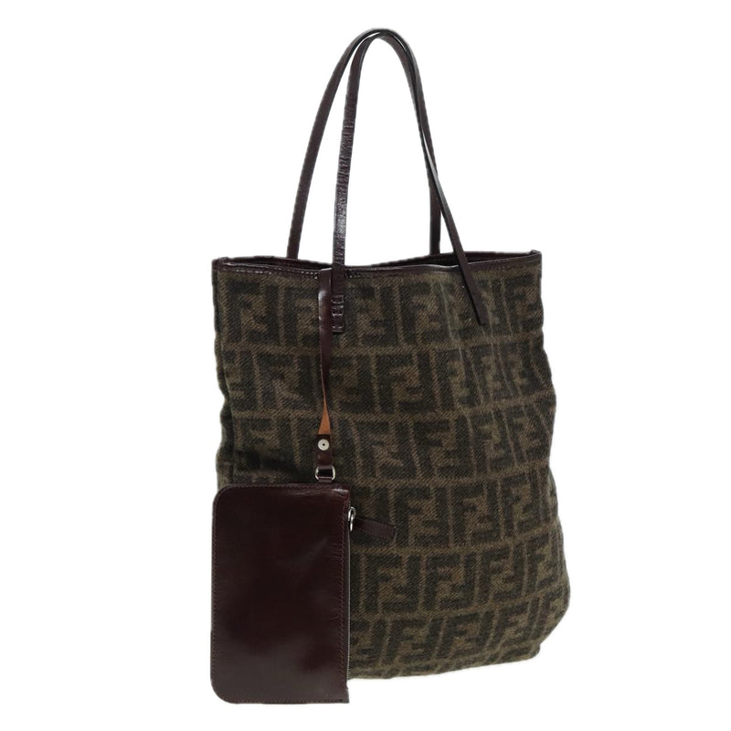 Fendi Zucca Brown Wool Tote Bag (Pre-Owned)