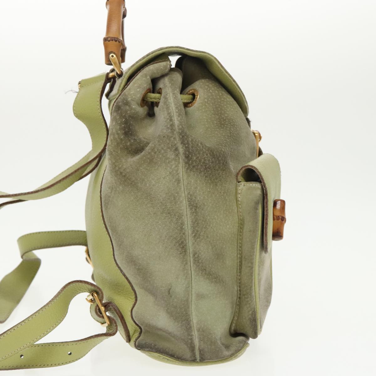 Gucci Bamboo Green Suede Backpack Bag (Pre-Owned)