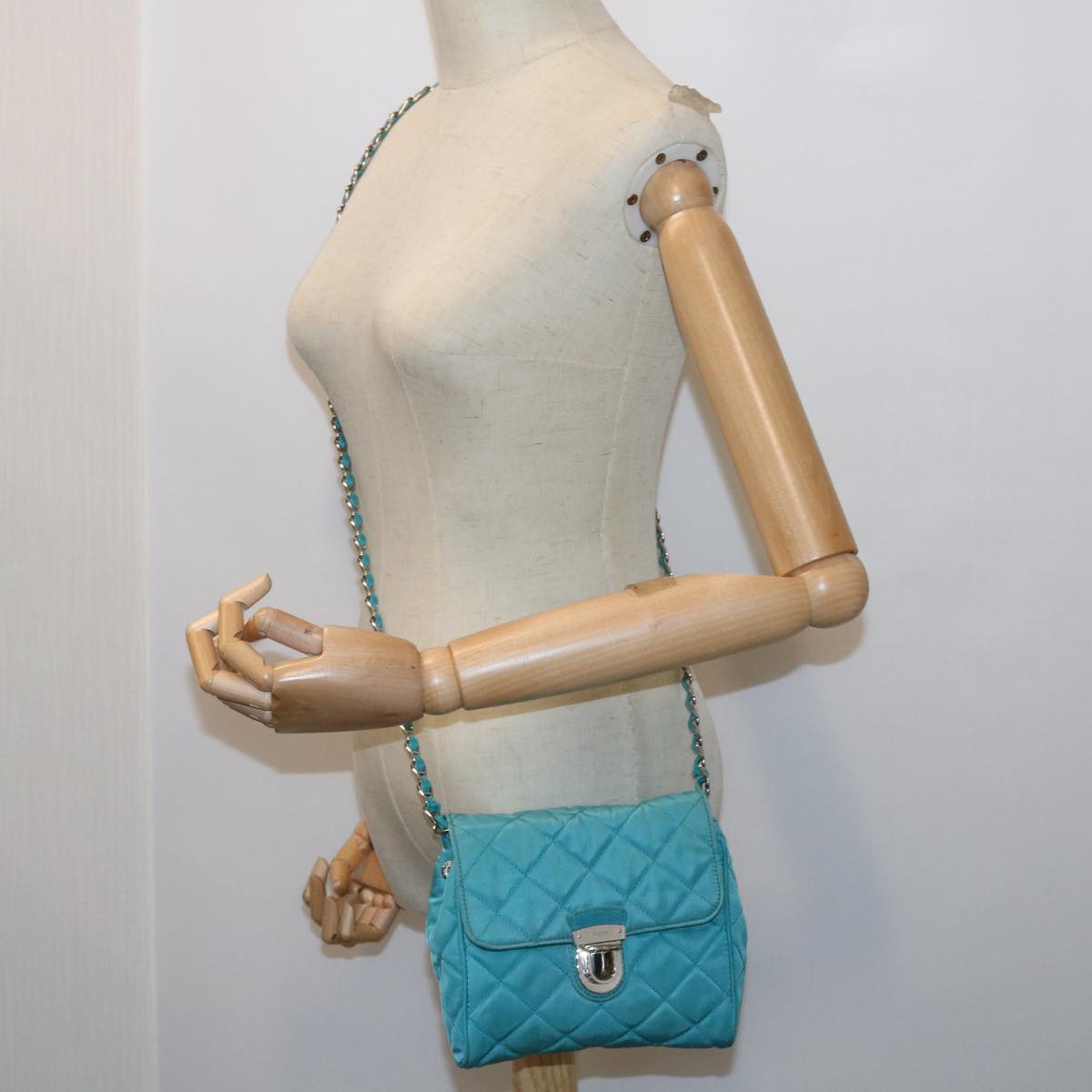 Prada Tessuto Turquoise Synthetic Shoulder Bag (Pre-Owned)