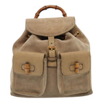 Gucci Bamboo Beige Suede Backpack Bag (Pre-Owned)