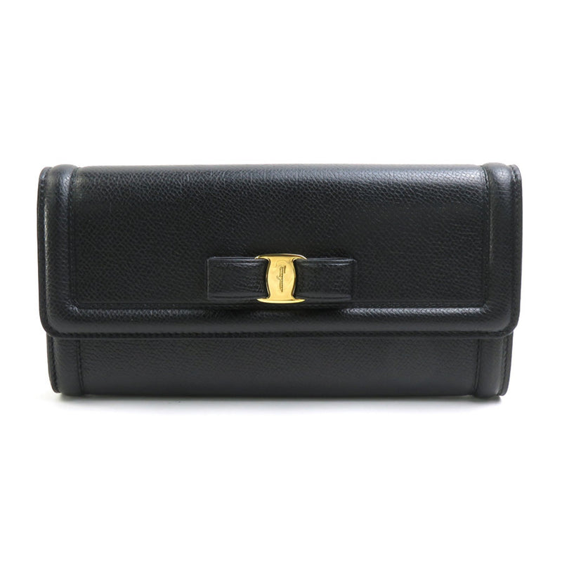 Salvatore Ferragamo Black Leather Long Wallet (Bi-Fold) (Pre-Owned)