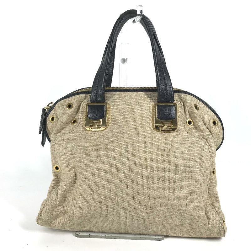 Fendi Beige Black Hemp Leather Handbag Shoulder Bag Tote Bag (Pre-Owned)