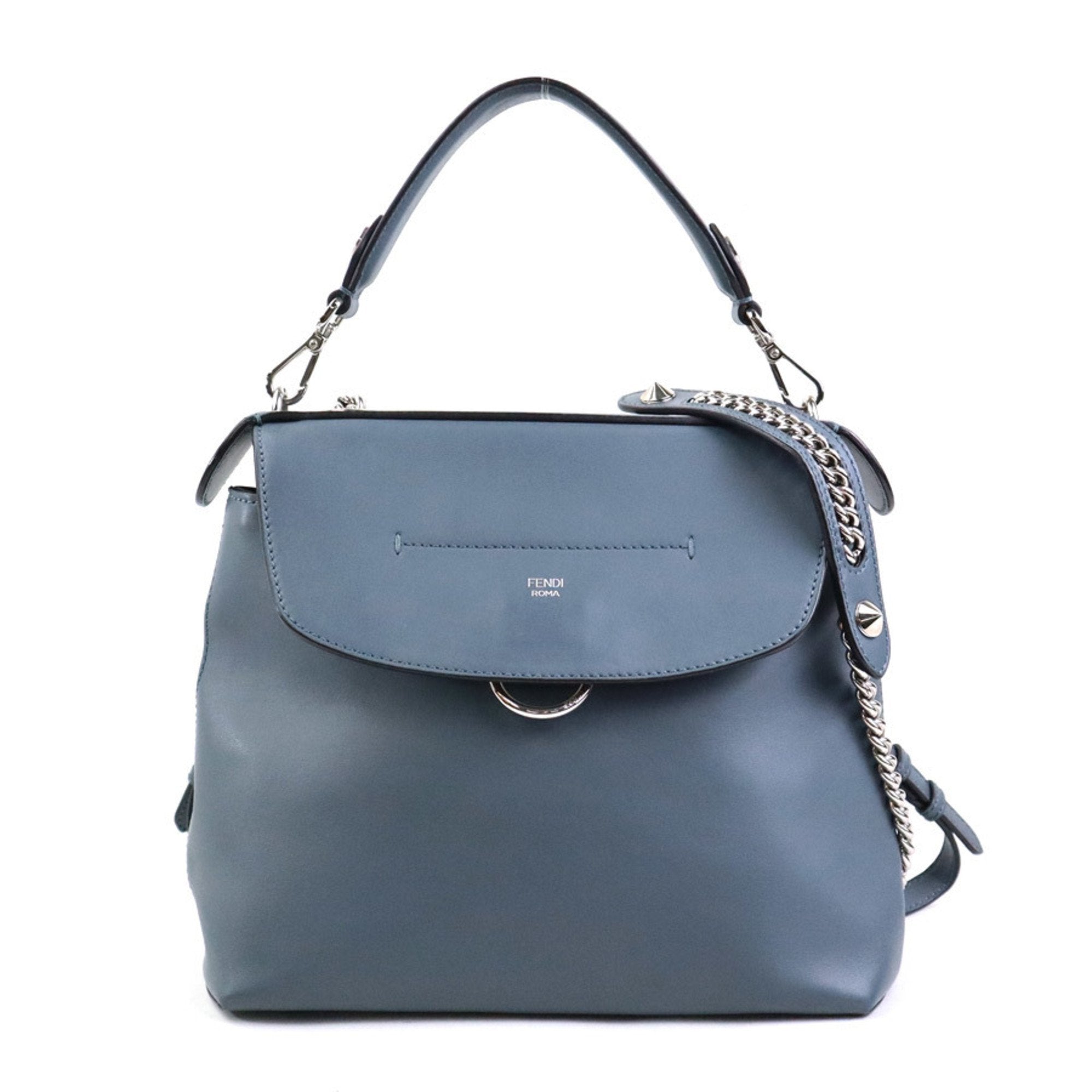 Fendi Blue Gray Leather Handbag Shoulder Bag (Pre-Owned)