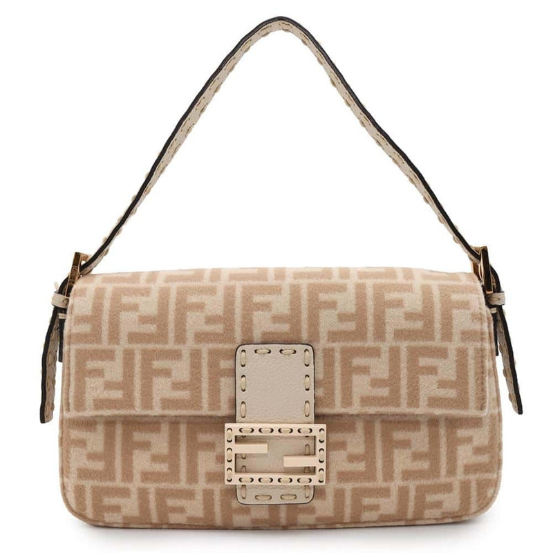 Fendi Beige Wool Leather Handbag (Pre-Owned)