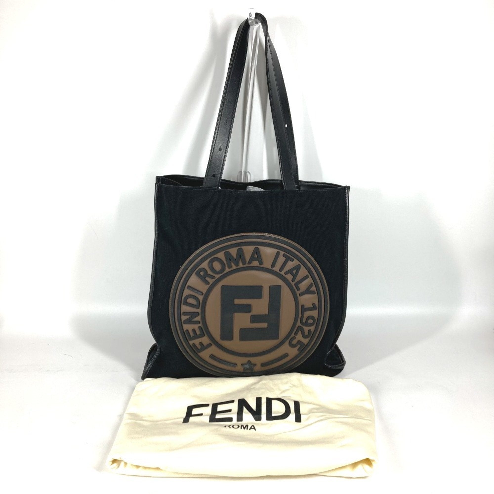 Fendi Black Brown Canvas Leather Shoulder Bag Tote Bag (Pre-Owned)