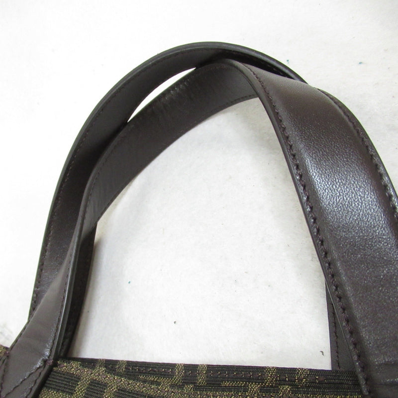 Fendi Black Dark Brown Leather Canvas Tote Bag (Pre-Owned)