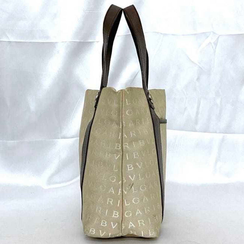 Bvlgari Beige Brown Canvas Leather Tote Bag (Pre-Owned)