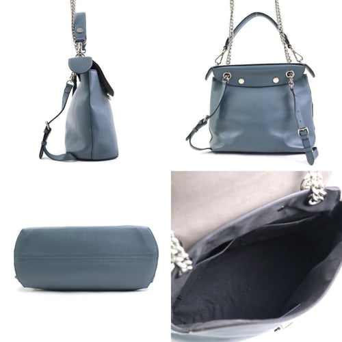 Fendi Blue Gray Leather Handbag Shoulder Bag (Pre-Owned)