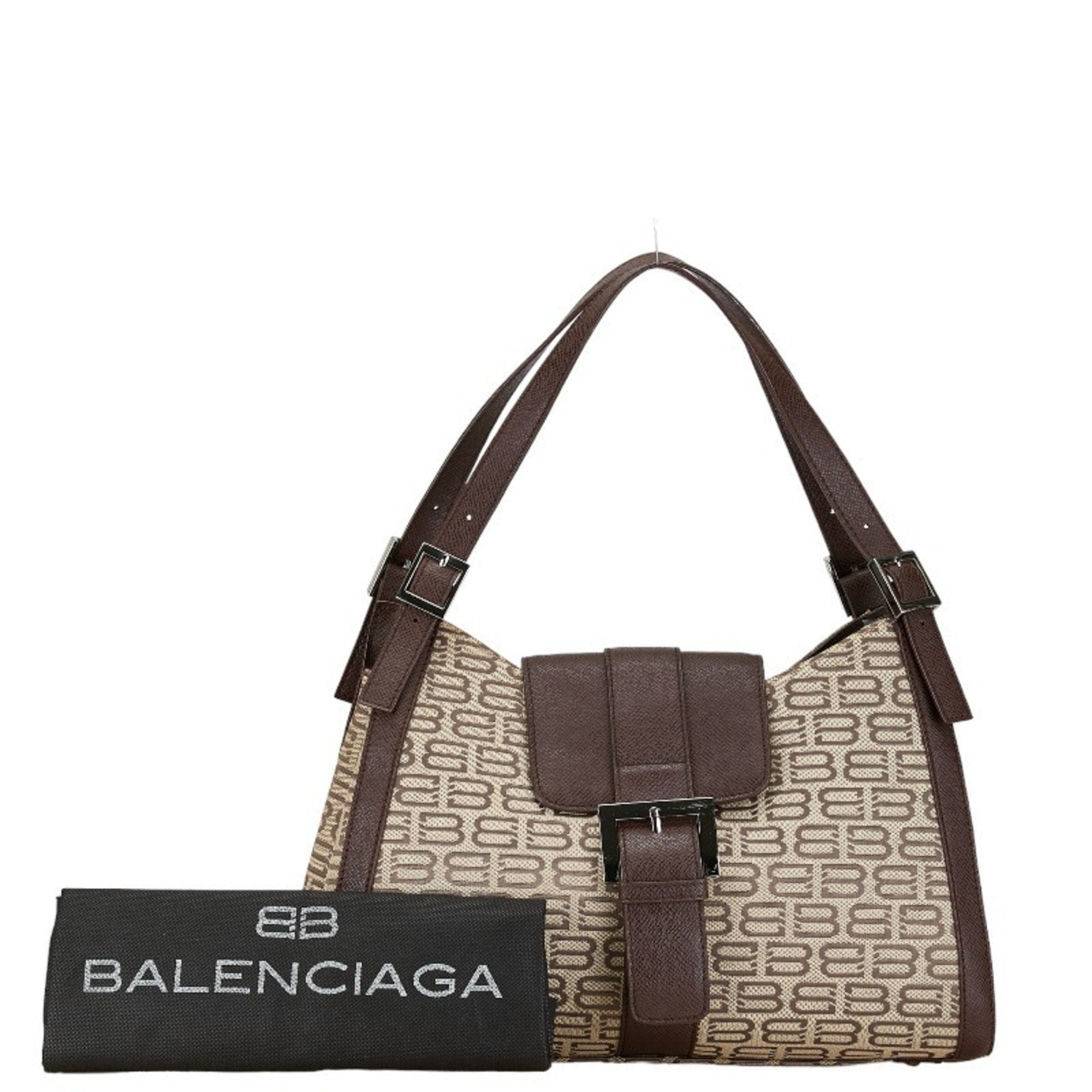 Balenciaga Beige Brown Canvas Leather Clutch Bag Handbag Pochette Pouch Tote Bag (Pre-Owned)