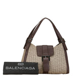 Balenciaga Beige Brown Canvas Leather Clutch Bag Handbag Pochette Pouch Tote Bag (Pre-Owned)