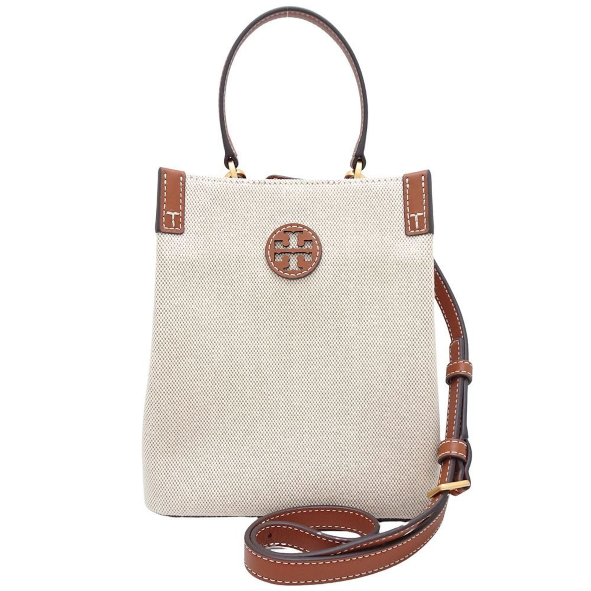 Tory Burch Beige Brown Canvas Leather Handbag Shoulder Bag Tote Bag (Pre-Owned)