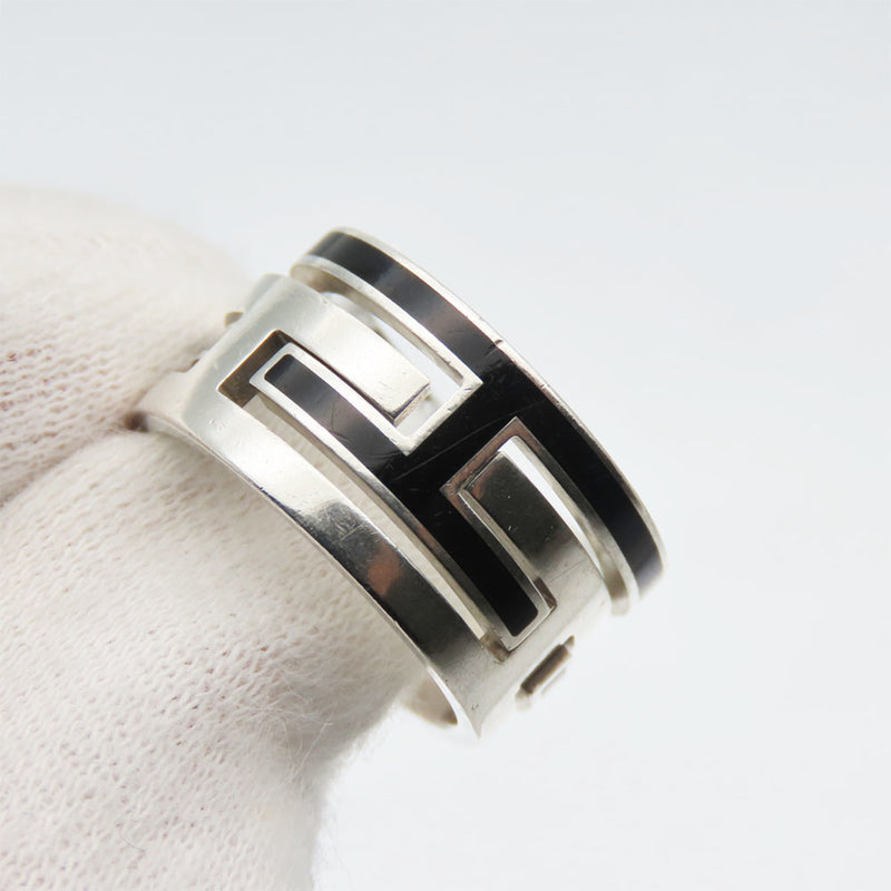 Hermes Black Silver 925 Band Ring (Pre-Owned)