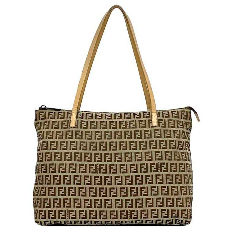 Fendi Beige Brown Canvas Leather Tote Bag (Pre-Owned)