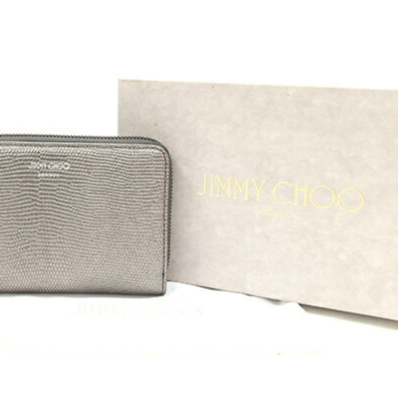 Jimmy Choo Gunmetal Metallic Leather Coin Purse/Coin Case (Pre-Owned)