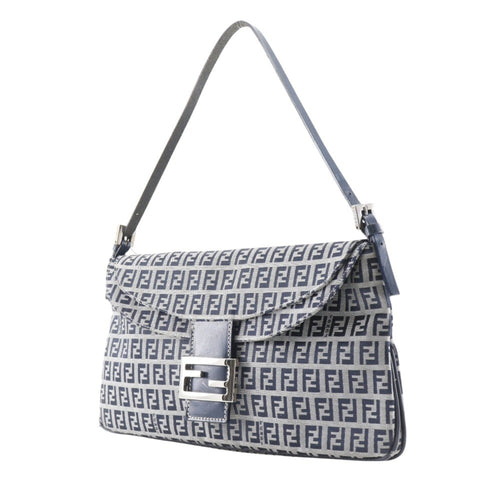 Fendi Gray Navy Canvas Shoulder Bag (Pre-Owned)