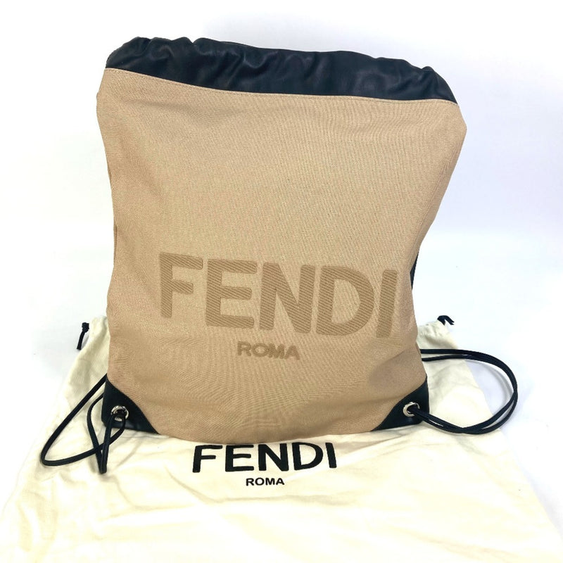 Fendi Beige Black Canvas Leather Backpack Handbag (Pre-Owned)