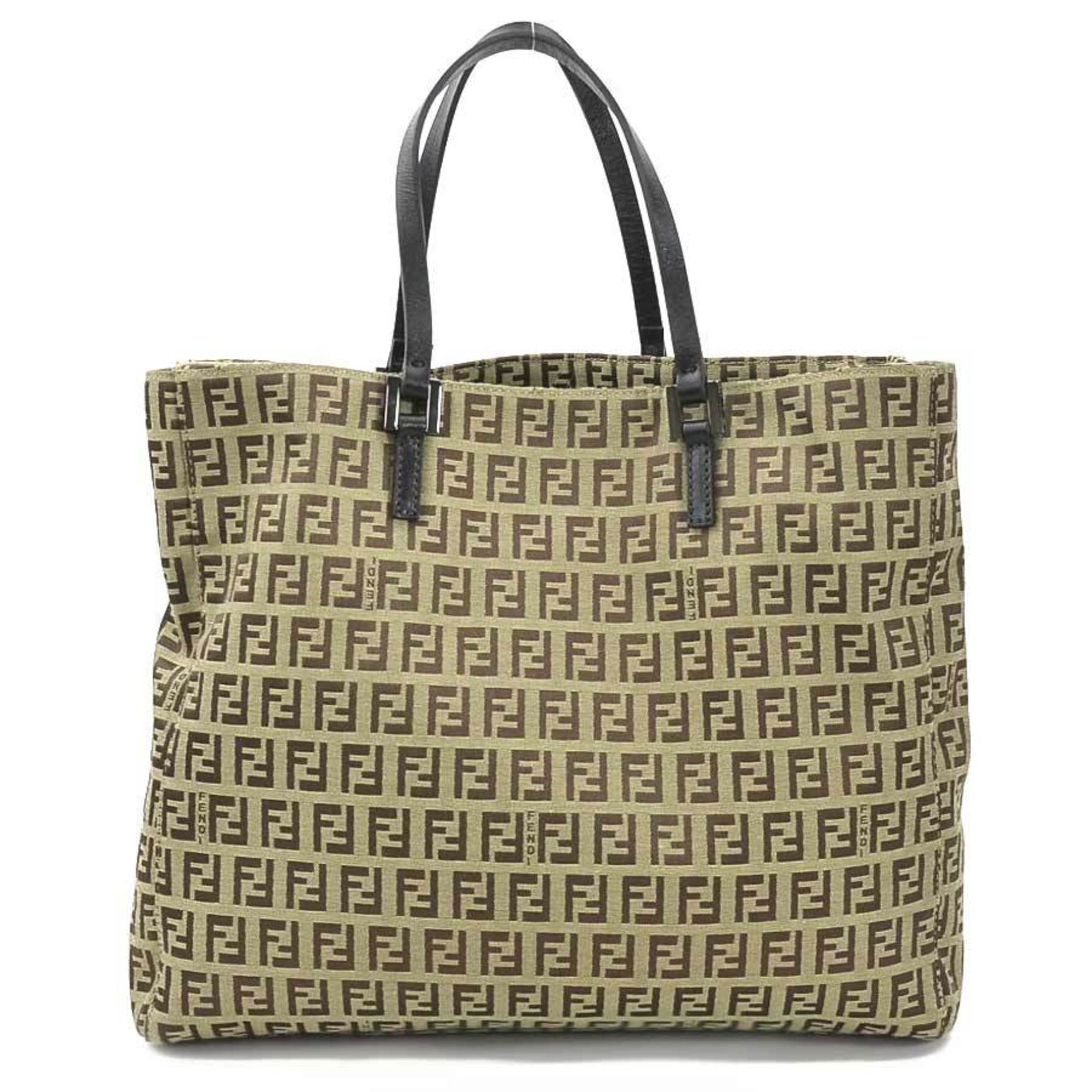 Fendi Beige Brown Canvas Leather Handbag (Pre-Owned)