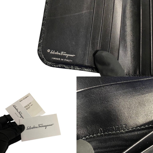 Salvatore Ferragamo Black Gray Leather Wallet (Bi-Fold) (Pre-Owned)