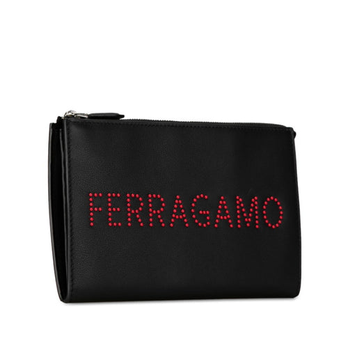 Salvatore Ferragamo Black Red Color Leather Clutch Bag (Pre-Owned)