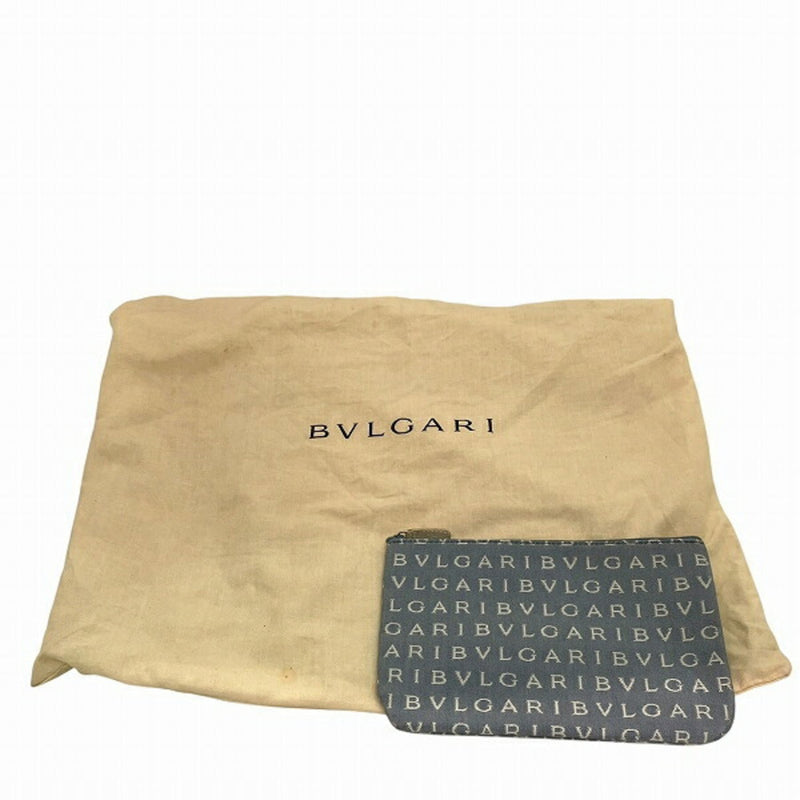 Bvlgari Logomania Light Blue White Canvas Leather Shoulder Bag Tote Bag (Pre-Owned)