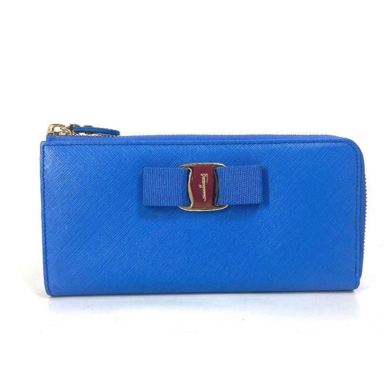 Salvatore Ferragamo Blue Leather Long Wallet (Bi-Fold) (Pre-Owned)