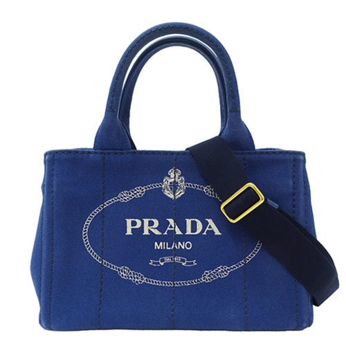 Prada Blue Canvas Handbag Shoulder Bag (Pre-Owned)