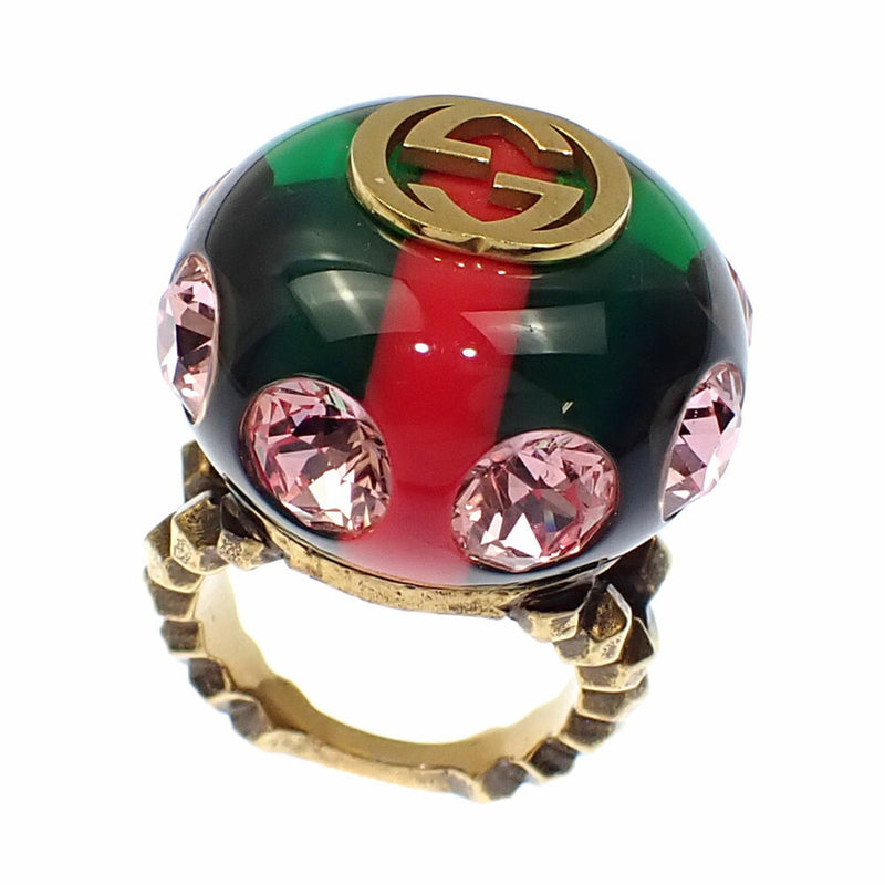 Gucci Gold Green Pink Red Color Metal Resin Rhinestone Band Ring (Pre-Owned)