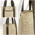 Bvlgari Beige Brown Canvas Leather Tote Bag (Pre-Owned)