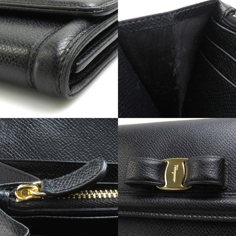 Salvatore Ferragamo Black Leather Long Wallet (Bi-Fold) (Pre-Owned)