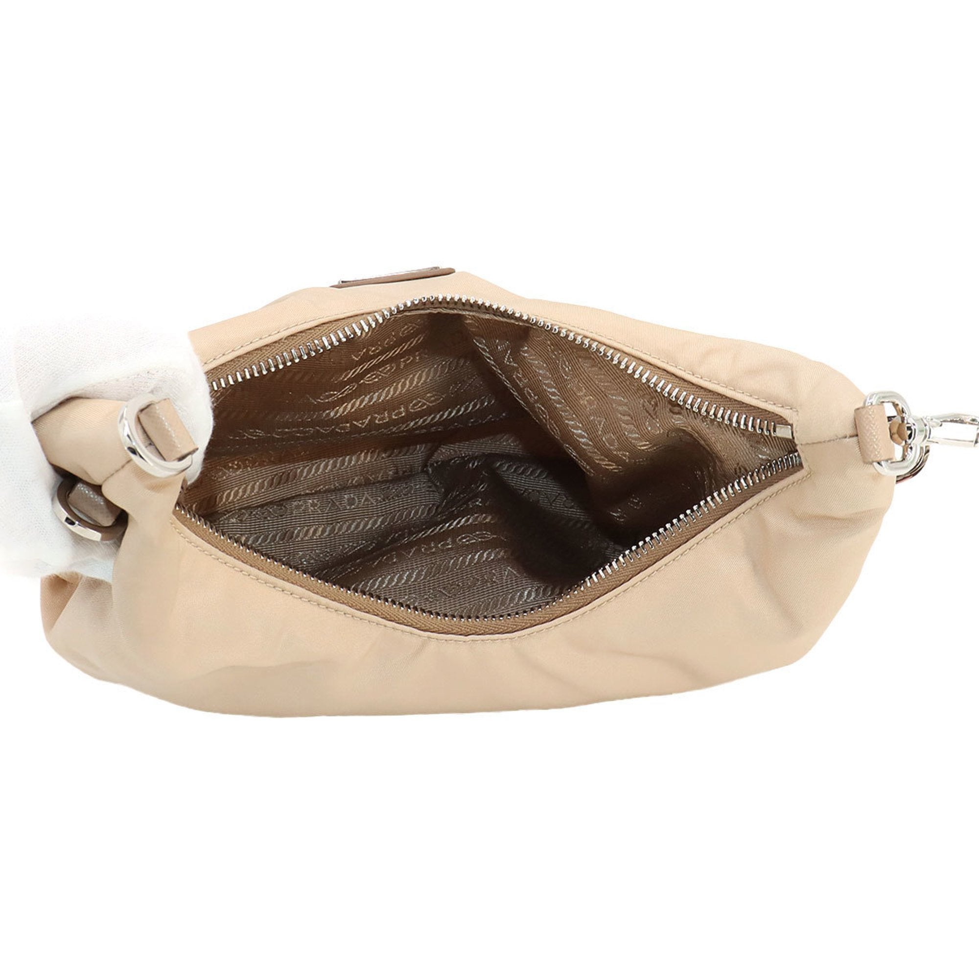 Prada Beige Nylon Leather Shoulder Bag (Pre-Owned)