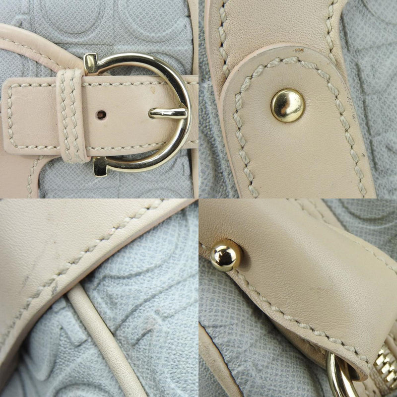 Salvatore Ferragamo Gancini Beige Gray Leather Pvc Shoulder Bag (Pre-Owned)