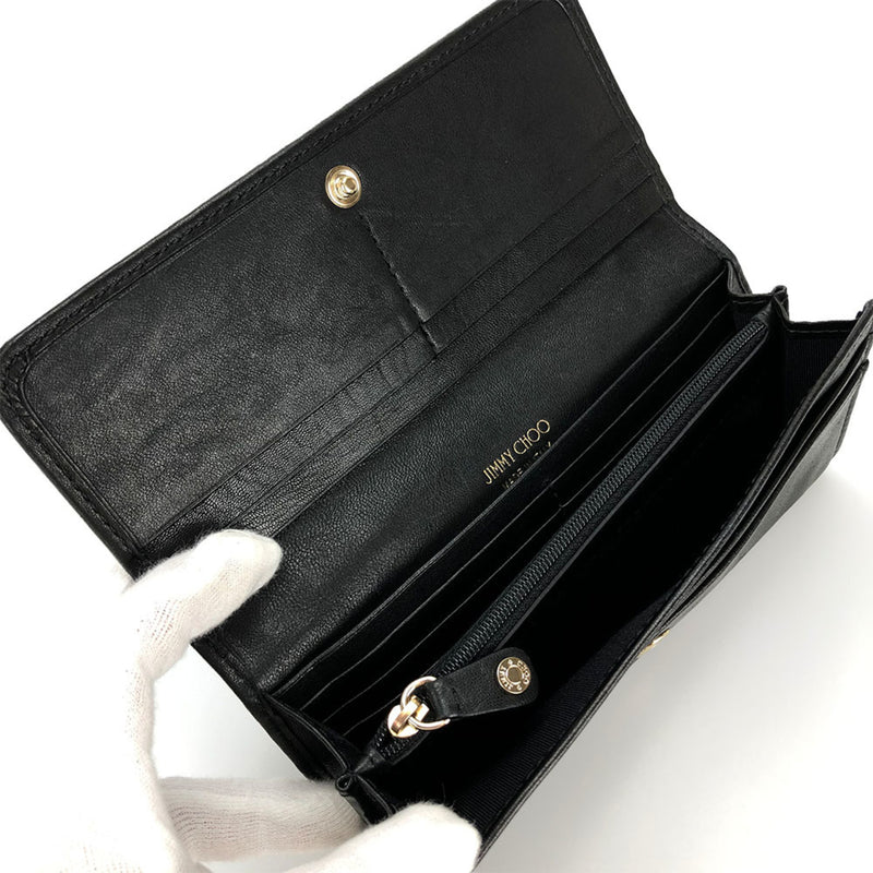 Jimmy Choo Black Leather Long Wallet (Bi-Fold) (Pre-Owned)