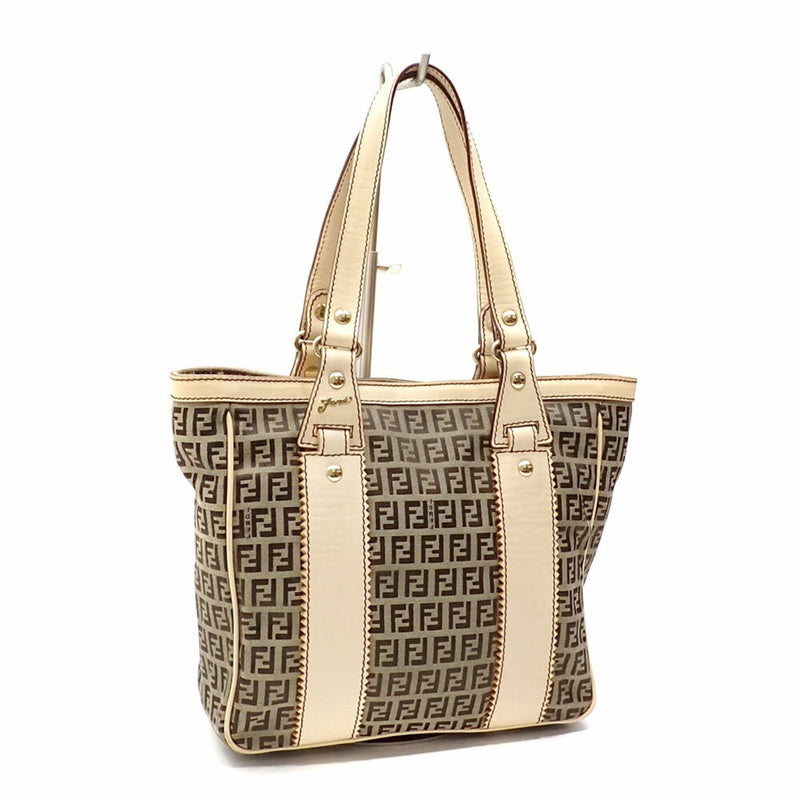 Fendi Beige Brown Canvas Leather Tote Bag (Pre-Owned)