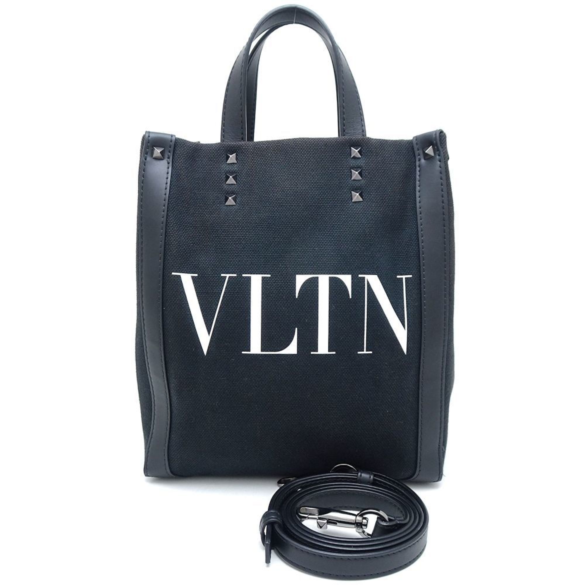 Valentino Garavani Black Canvas Leather Shoulder Bag (Pre-Owned)