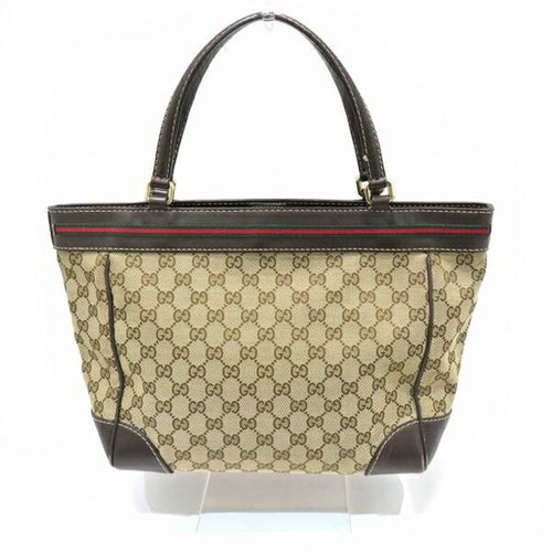 Gucci Brown Leather Canvas Handbag (Pre-Owned)