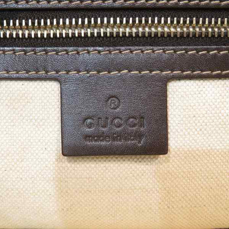 Gucci Brown Leather Canvas Handbag (Pre-Owned)