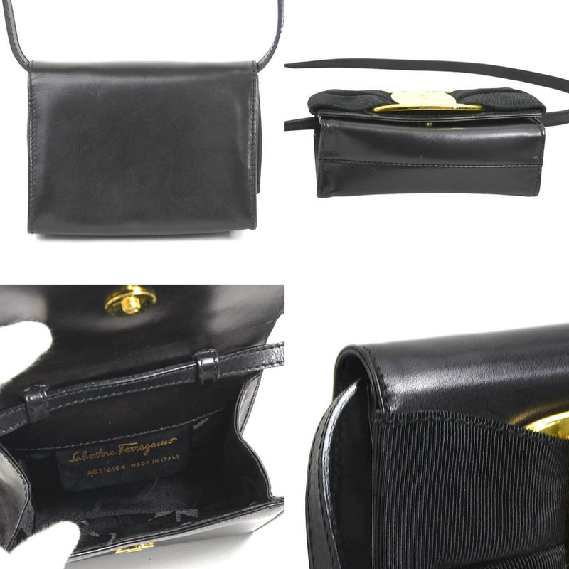 Salvatore Ferragamo Black Leather Shoulder Bag (Pre-Owned)