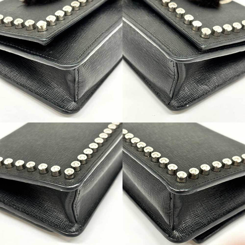 Fendi Black Leather Chain/Shoulder Wallet (Pre-Owned)