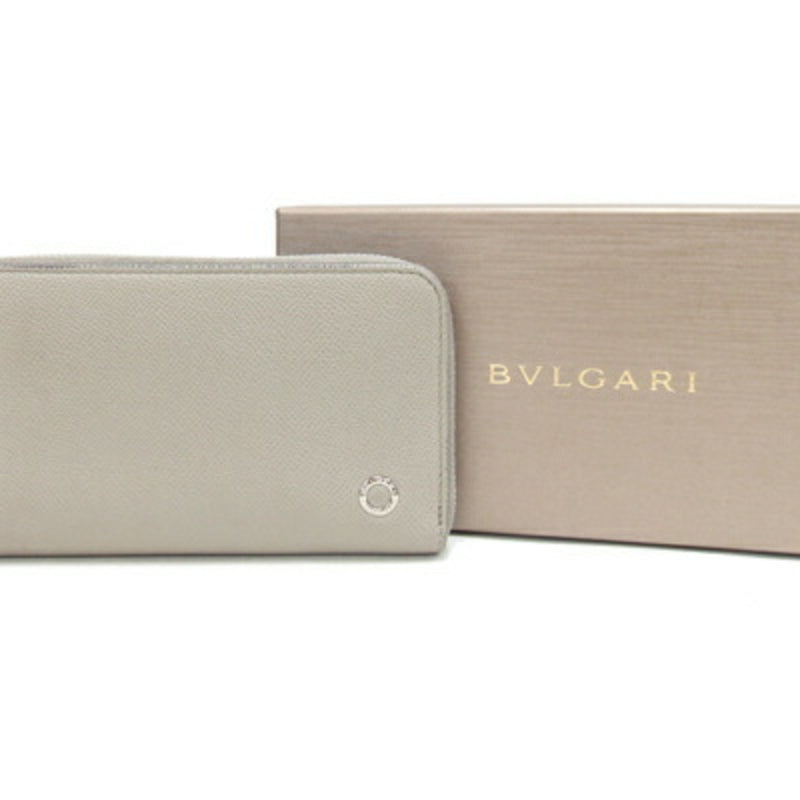 Bvlgari Dark Green Light Gray Leather Long Wallet (Bi-Fold) (Pre-Owned)