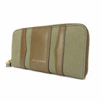 Bvlgari Khaki Brown Canvas Leather Long Wallet (Bi-Fold) (Pre-Owned)