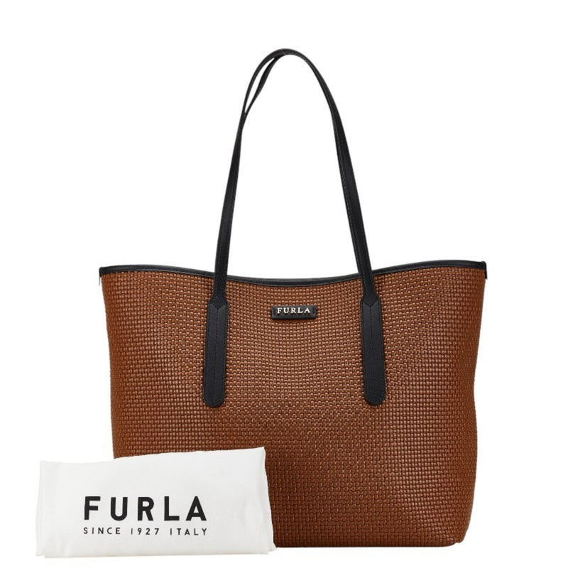 Furla Black Brown Pvc Leather Shoulder Bag Tote Bag (Pre-Owned)