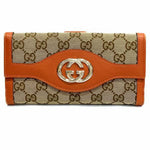 Gucci Beige Orange Canvas Leather Long Wallet (Bi-Fold) (Pre-Owned)