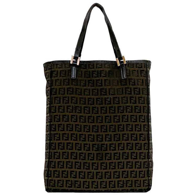 Fendi Black Brown Canvas Leather Tote Bag (Pre-Owned)