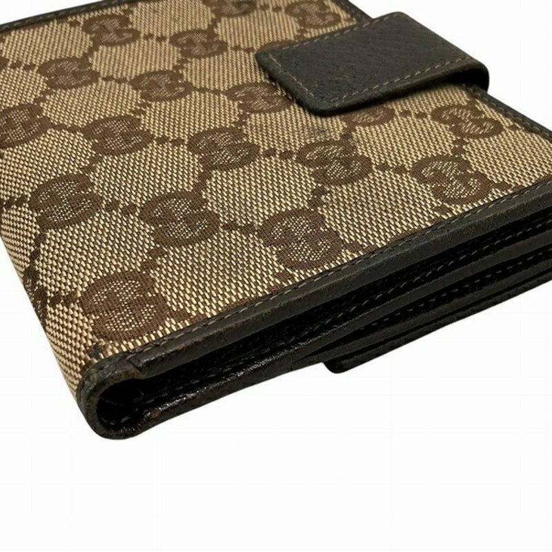 Gucci Beige Brown Canvas Leather Wallet (Tri-Fold) (Pre-Owned)