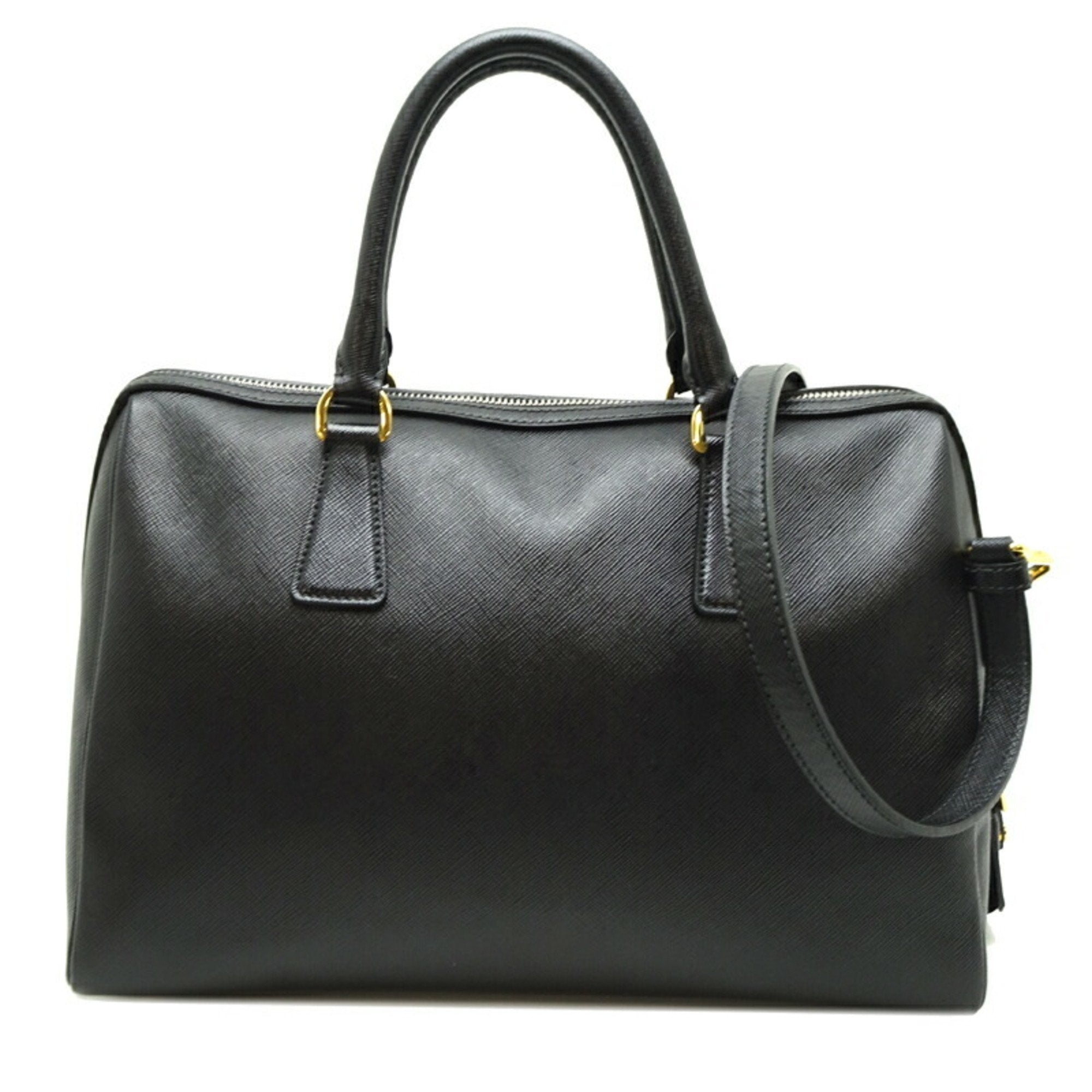 Prada Black Nero Leather Boston Bag Handbag (Pre-Owned)