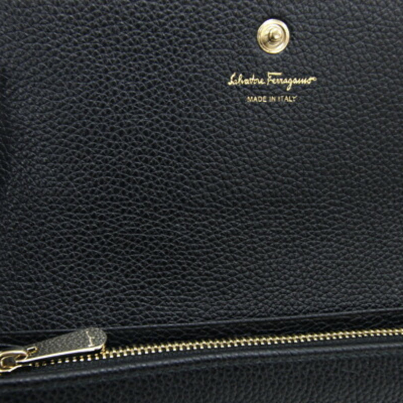 Salvatore Ferragamo Black Leather Long Wallet (Bi-Fold) (Pre-Owned)